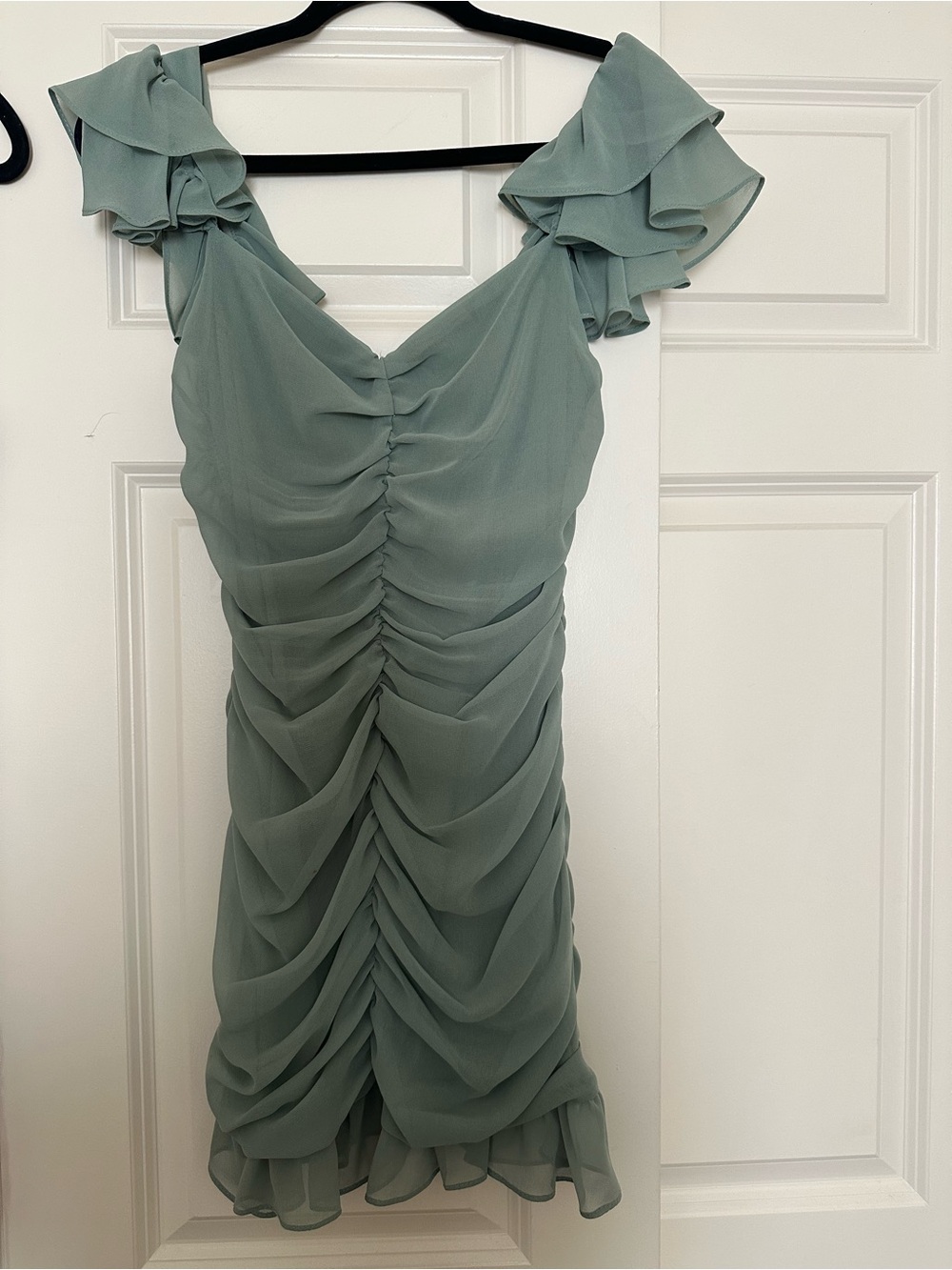 Zara Sage Green Ruffled Ruched Mini Dress